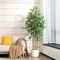 Ficus Artificial Tree 6ft Fake Silk Plant for Home Decor Indoor, Faux Floor Tree in White Imitation Ceramic Planter with Green Fake Moss for Home Office Corner Indoor Decor, Set of 1
